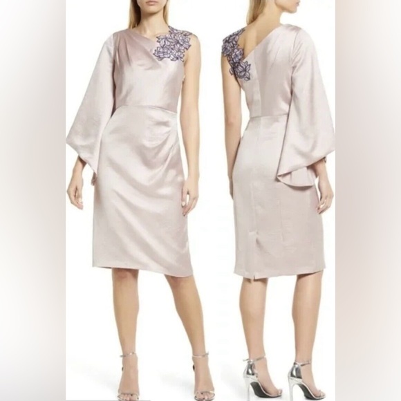 JS Collections Ashlyn Embroidered One Shoulder Midi Dress Size 2 NWT - Picture 2 of 16